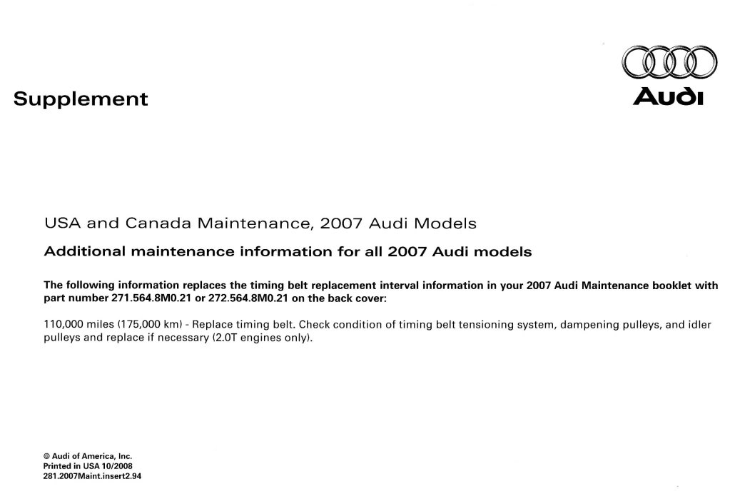 Audi A5 Service Schedule Cambelt