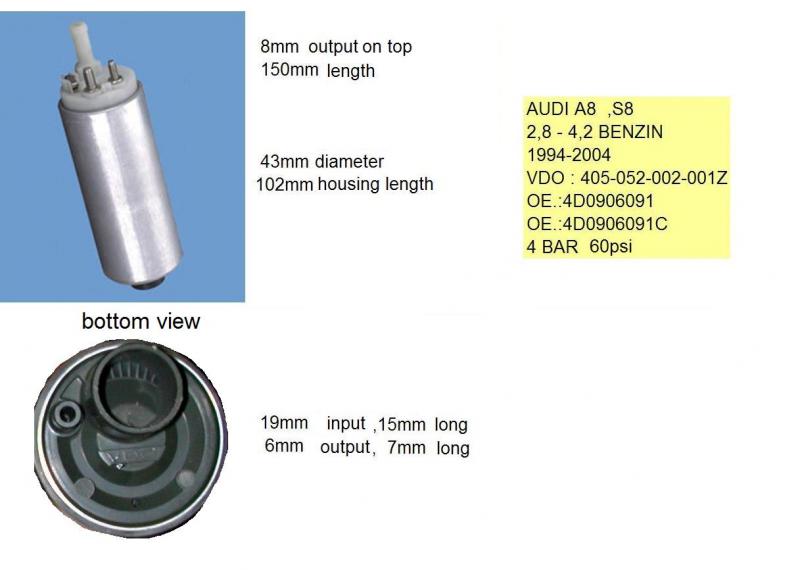 For Audi A8 Quattro S8 Electric Fuel Pump OEM VDO 405 052 002 001Z