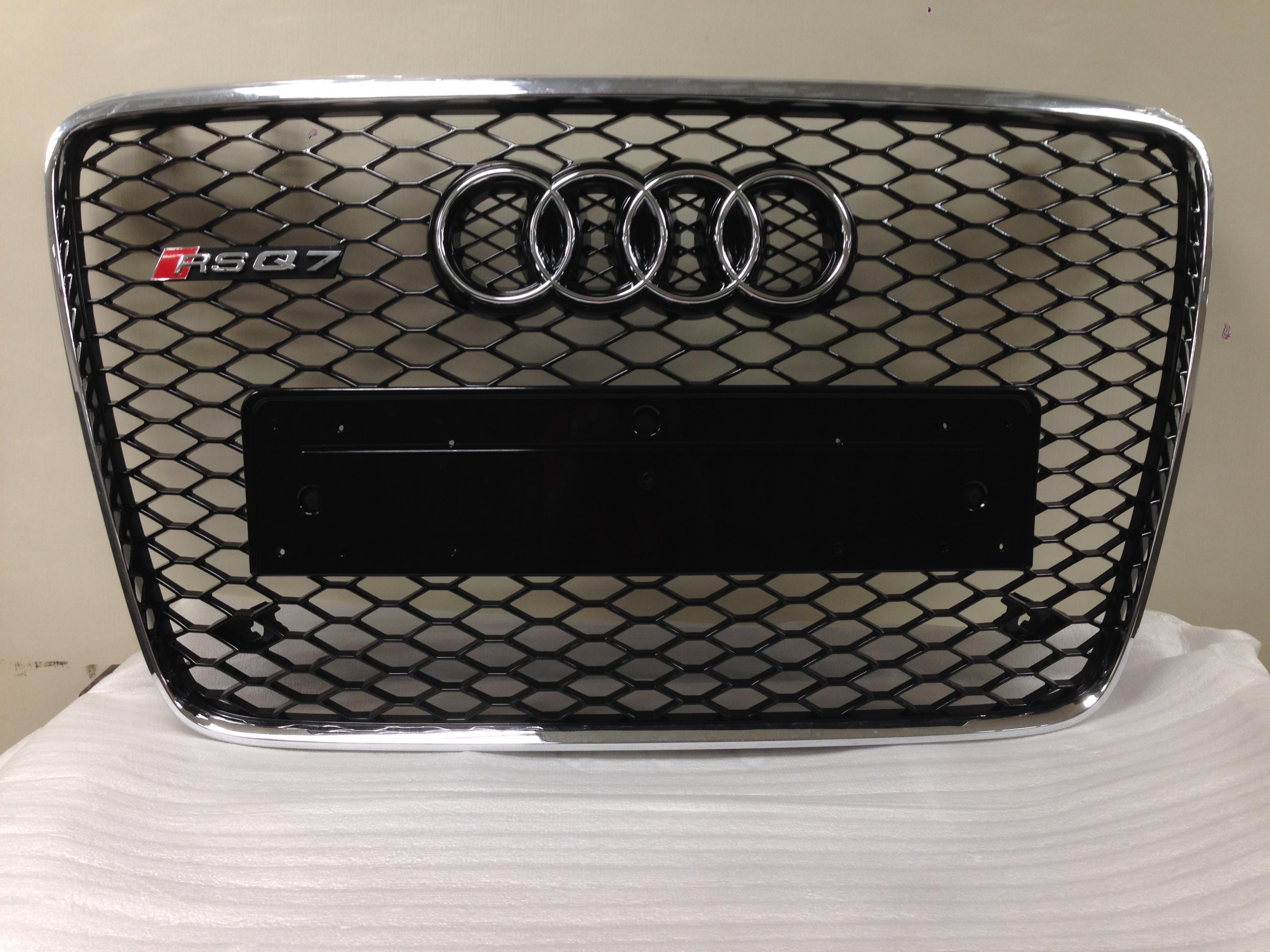 For Audi Q7 RSQ7 2006-2015 Black Honeycomb Center Grille Grill W/Silver Rings