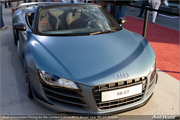 Audi Announces Pricing for the Limited-Edition 2012 Model Year R8 GT Spyder