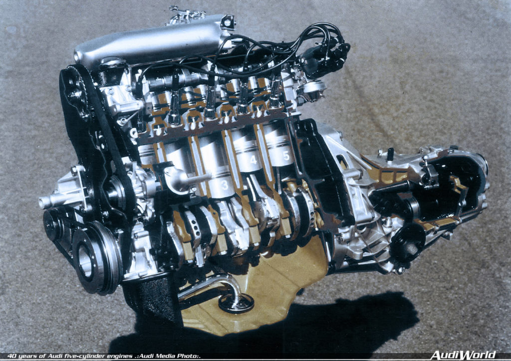 1976: World premiere of the first Audi five-cylinder gasoline engine