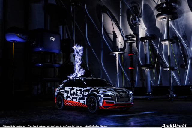 Ultra-high voltage:  The Audi e-tron prototype in a Faraday cage
