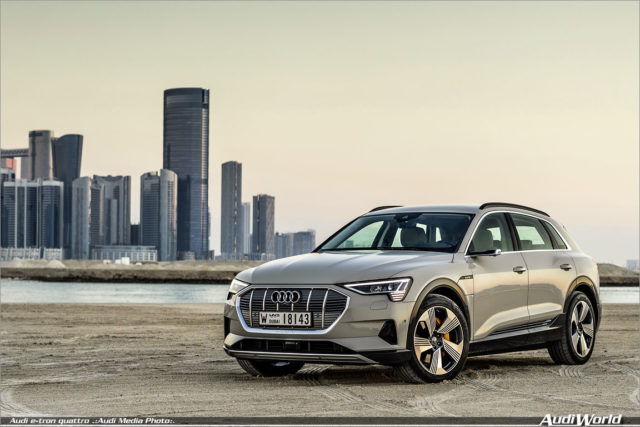 Journalists test drive the Audi e-tron in Abu Dhabi