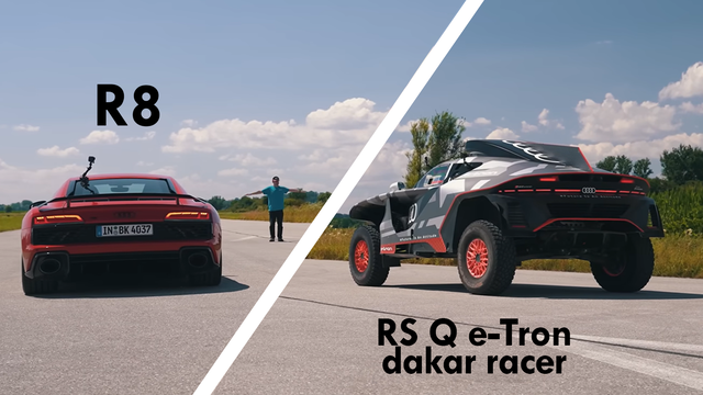 Audi R8 Takes On e-Tron Dakar Rally Car in Drag Race
